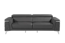 Load image into Gallery viewer, 89" Italian Leather Sofa With Silver Legs - Dark Gray