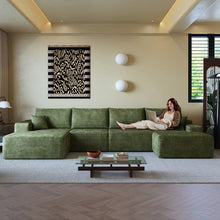 Load image into Gallery viewer, 135" 2 Piece Living Room Set Corduroy Modular Compression Foam Sofa With Ottoman Toss Pillows - Green