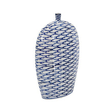 Load image into Gallery viewer, Fish Print Oval Table Vase - Blue / White