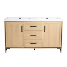Load image into Gallery viewer, Original 60" Freestanding Bathroom Vanity With Double Resin Sink Plywood Soft Closing Doors & Drawers - Oak