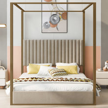 Load image into Gallery viewer, Upholstered Canopy Platform Bed With Frame, Queen Size - Beige
