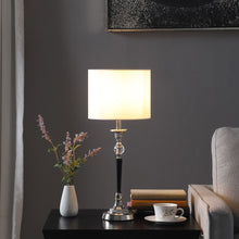 Load image into Gallery viewer, Chrome And Crystal Table Lamp With White Drum Shade - Black