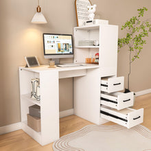 Load image into Gallery viewer, Modern Computer Desk With Built In Socket 3 Slide Drawers 4 Storage Levels - White