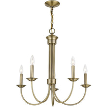 Load image into Gallery viewer, Five Light Metal Dimmable Chandelier With Shades - Antiqued Brass