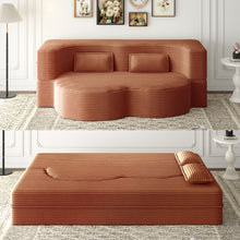 Load image into Gallery viewer, Convertible Plush Corduroy Foam-Filled Sleeper Sofa Bed With 2 Pillows
