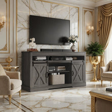 Load image into Gallery viewer, Farmhouse TV Stand With Sliding Barn Doors & Adjustable Storage