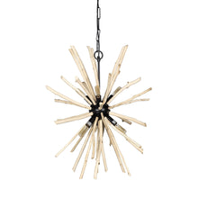 Load image into Gallery viewer, Wood And Metal Starburst Six Bulb Hanging Light - Brown / Black