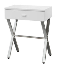 Load image into Gallery viewer, Wood And Metal End Table With Drawer - Silver And White