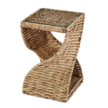 Load image into Gallery viewer, Rattan Swirl Glass Top Square End Table - Brown