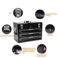 Load image into Gallery viewer, Portable 3 Drawer Steel Toolbox, 4 Layers Of Tools With Metal Latches, With Storage Tray And Carrying Handle