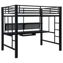 Load image into Gallery viewer, Ranier - Full Workstation Loft Bed, Full Length Desk, Safety Rails And Storage Shelves - Black