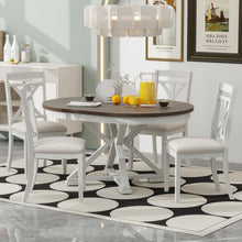 Load image into Gallery viewer, Dining Set With Extendable Round Table And 4 Upholstered Chairs