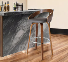 Load image into Gallery viewer, Faux Leather And Iron Low Back Bar Height Swivel Bar Chair - Gray And Brown