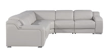 Load image into Gallery viewer, Italian Leather Power Reclining Curved Five Piece Corner Sectional With Console - Light Gray