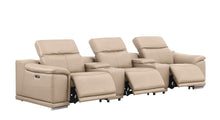 Load image into Gallery viewer, 134" Leather Reclining Stainless Steel USB Sofa - Beige