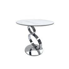Load image into Gallery viewer, 21" Stone And Stainless Steel Round Pedestal End Table - Silver And White