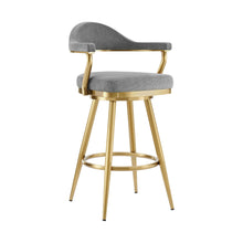 Load image into Gallery viewer, 26" Fabric And Stainless Steel Counter Height Swivel Bar Chair - Gray / Gold