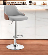 Load image into Gallery viewer, Faux Leather And Iron Adjustable Height Swivel Bar Chair - Gray And Silver