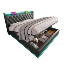 Load image into Gallery viewer, Upholstered Bed, 360 Surround LED Function, Remote Control, Hydraulic Storage Bed With USB, Type-C Charging (Without Mattress)