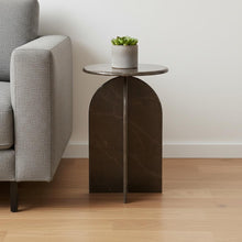 Load image into Gallery viewer, Marble Round Pedestal End Table - Brown