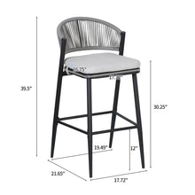Load image into Gallery viewer, Outdoor Bar Height Metal Frame Counter Stools With Scallop Shaped Backrest & Water Resistant Cushions