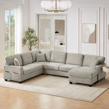 Load image into Gallery viewer, Upholstered U-Shaped Sectional Sofa With Movable Ottoman And Side Storage Pockets