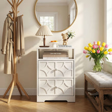 Load image into Gallery viewer, Nightstand With Diamond Carvings Handles, 2 Drawers & Charging Station