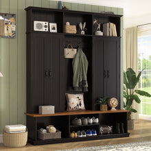 Load image into Gallery viewer, Entryway Hall Tree With Bench, 3 Top Cubbies & Bottom Storage Space