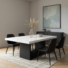 Load image into Gallery viewer, 70" Faux Marble And Wood Pedestal Base Dining Room Table - White
