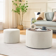 Load image into Gallery viewer, Nesting Ottomans, Round Coffee Table & Bench With Tray (Set of 2)
