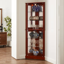 Load image into Gallery viewer, Corner Curio Dispaly Cabinet With Lights, Adjustable Tempered Glass Shelves, Mirrored Back (E26 Light Bulb Not Included)