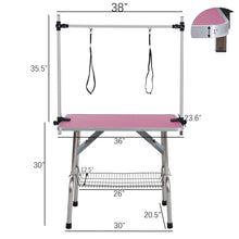 Load image into Gallery viewer, Folding Dog Pet Grooming Table Stainless Steel Frame Rubber Mat On Board With Adjustable Arm And Clamps Pet Dog Cat Grooming Table