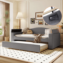 Load image into Gallery viewer, Upholstered Daybed With Storage Armrests, Trundle And Latest Integrated tooth Audio System