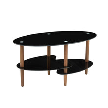 Load image into Gallery viewer, Oval Glass Coffee Table, Modern Table In Living Room Oak Wood Leg Tea Table 3-Layer Tempered Glass Table - Brown / Black