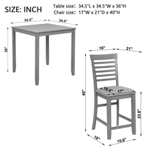 Load image into Gallery viewer, 5 Piece Dining Table Set, Wooden Dining Square Table Set For 4, Counter Height Kitchen Table Set With Square Table And 4 Upholstered Chairs - Gray