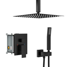 Load image into Gallery viewer, Dual Shower Head 10" Ceiling Mount Square Shower System With Rough In Valve - Matte Black
