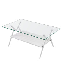 Load image into Gallery viewer, Rectangle Coffee Table With Tempered Glass Top And Shelf, Modern Table For Living Room