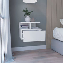 Load image into Gallery viewer, Floating Nightstand Wall Mounted With Single Drawer And 2 Tier Shelf - White