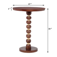 Load image into Gallery viewer, Modern Mango Wood Round End Table With Gold Accents, Solid Wood - Honey