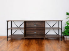 Load image into Gallery viewer, 65" Wood And Steel Open Shelving TV Stand - Black And Walnut