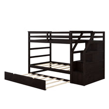 Load image into Gallery viewer, Twin Over Twin Bunk Bed With Twin Size Trundle And 3 Storage Stairs - Espresso