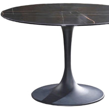 Load image into Gallery viewer, 47" Rounded Ceramic And Metal Pedestal Base Dining Table - Black