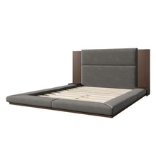 Load image into Gallery viewer, Floor Upholstered Platform Bed With Extended Headboard & Bedside Shelf