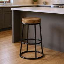 Load image into Gallery viewer, 26" Wood And Iron Backless Counter Height Bar Chair - Black / Natural