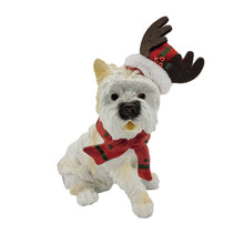 Load image into Gallery viewer, Dog Christmas Figurine - White / Red / Brown
