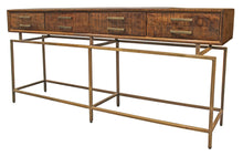 Load image into Gallery viewer, 72" Solid Wood Distressed Frame Console Table With Storage - Brown And Brass