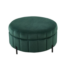 Load image into Gallery viewer, Upholstered Round Ottoman With Reversible Lid, Channel Tufted Pumpkin Shape