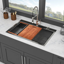Load image into Gallery viewer, 33" Drop In Kitchen Sink With Ledge Workstation, 16 Gauge Stainless Steel - Gunmetal Black