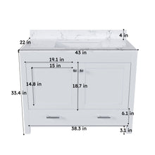 Load image into Gallery viewer, 43" Bathroom Vanity With Artificial Marble Carrara Top Set, Multi Functional Bathroom Cabinet With Doors And Drawer - White