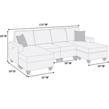 Load image into Gallery viewer, Sectional Set With USB Port Right Arm Chaise, Armless Loveseat, Left Arm Chaise, 3 Piece, Includes Matching Pillows - Dark Blue